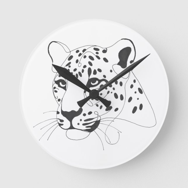 Handmålad leopard Minimalist Line Art Rund Klocka (Framsida)