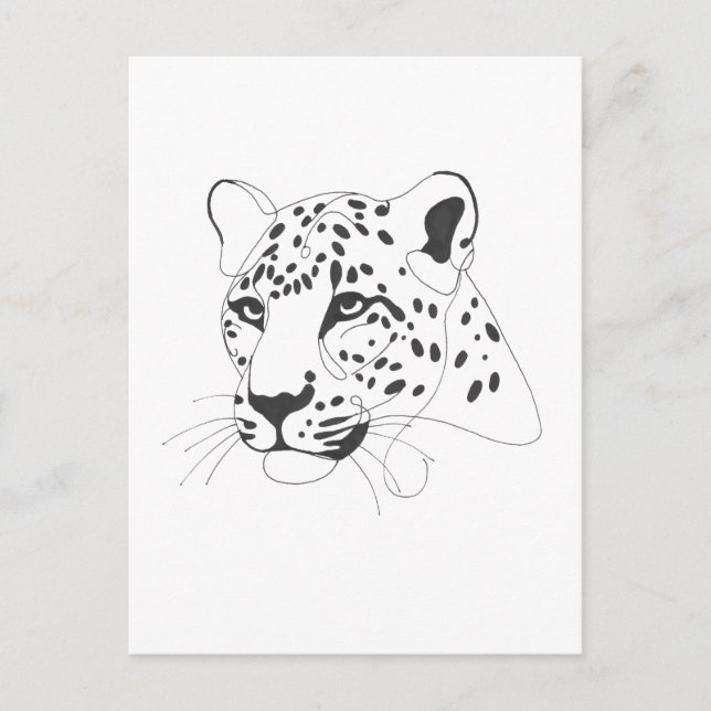 Handmålad leopard Minimalist Line Art Vykort (Framsida)