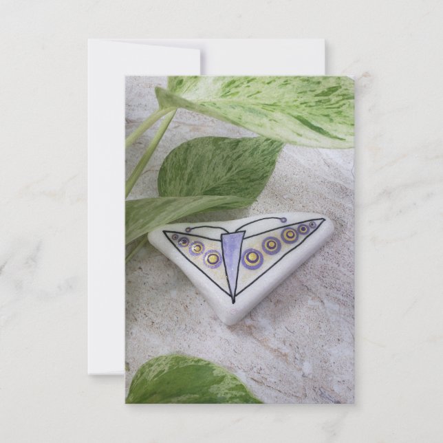 Handmålad Lila Butterfly på Santorini-sten (Framsida)