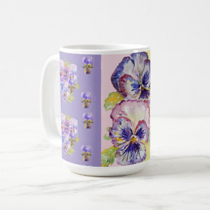 Handmålad lila pensé blommig Latte-mugg Kaffemugg