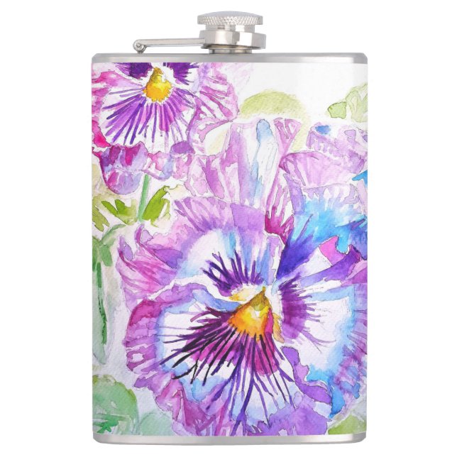 Handmålad lila pensé blommor fickplunta (Framsidan)
