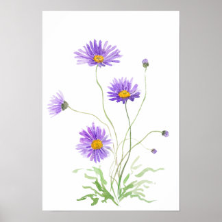 handmålad lila tusensköna akvarell poster