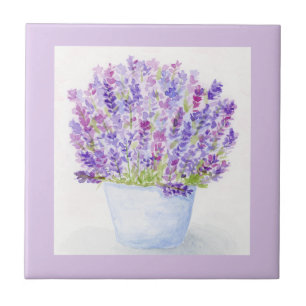 Handmålad Lös Akvarell Lavendel Blomma Kakelplatta