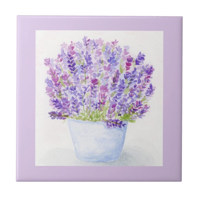 Handmålad Lös Akvarell Lavendel Blomma Kakelplatta (Framsidan)