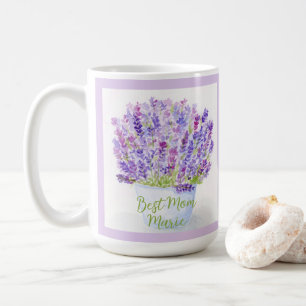 Handmålad Lös Vattenfärg Lavendel Blommig MAMMA Kaffemugg