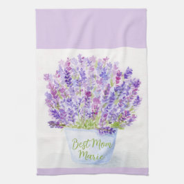 Handmålad Lös Vattenfärg Lavendel Blommig MAMMA Kökshandduk