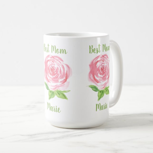 Handmålad Lös Vattenfärg Ros Blommig NAMN Kaffemugg (Framsida höger)