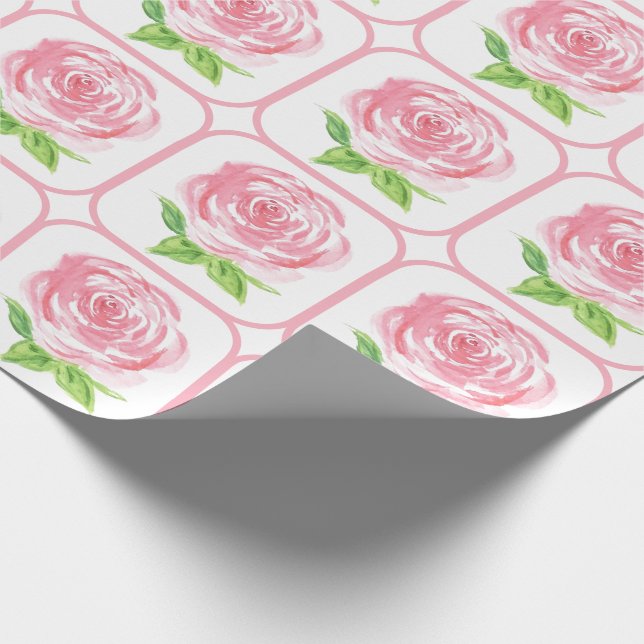Handmålad Lös Vattenfärg Ros Blommig Presentpapper (Hörn)