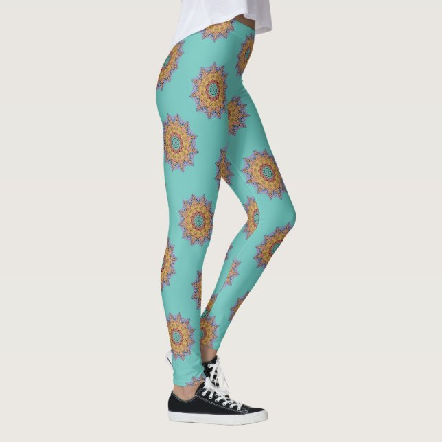 Handmålad Mandala Urtskiva 1 Leggings (Höger)