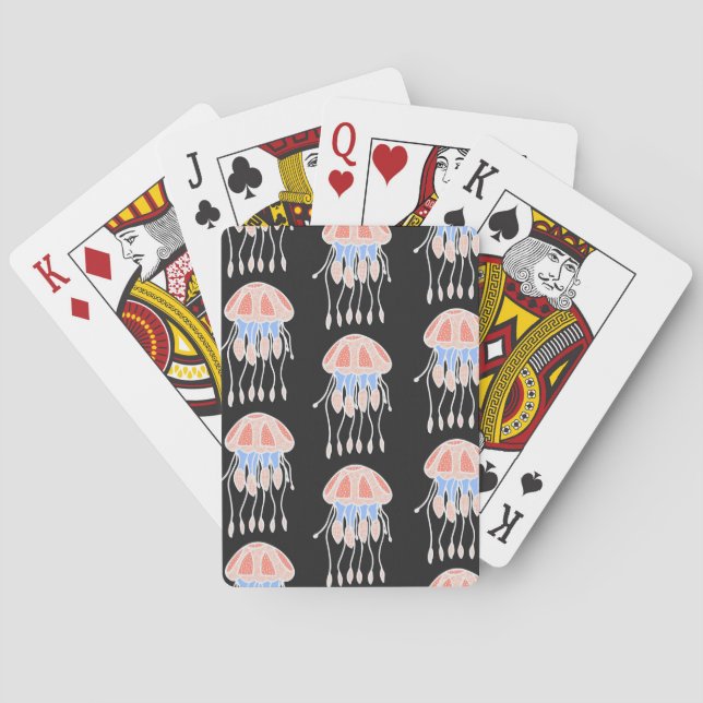 Handmålad maneter, pulserande vintage mönster. casinokort (Baksidan)