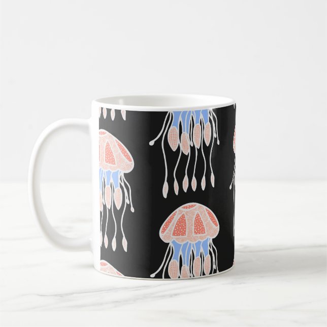 Handmålad maneter, pulserande vintage mönster. kaffemugg (Vänster)