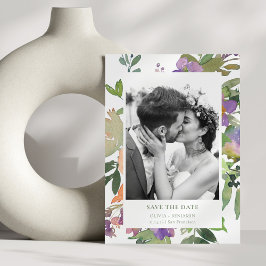 Handmålad mjuk vattenfärgad Blommigt Garden Photo Spara Datumet