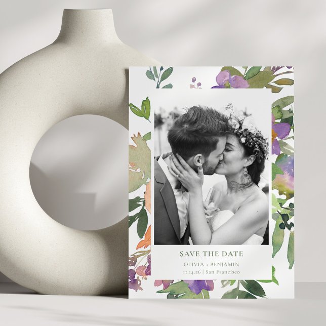 Handmålad mjuk vattenfärgad Blommigt Garden Photo Spara Datumet (Skapare uppladdad)