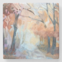 Handmålad modern orange gult brun träd