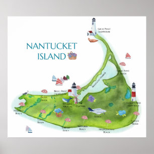 Handmålad Nantucket-ö Poster