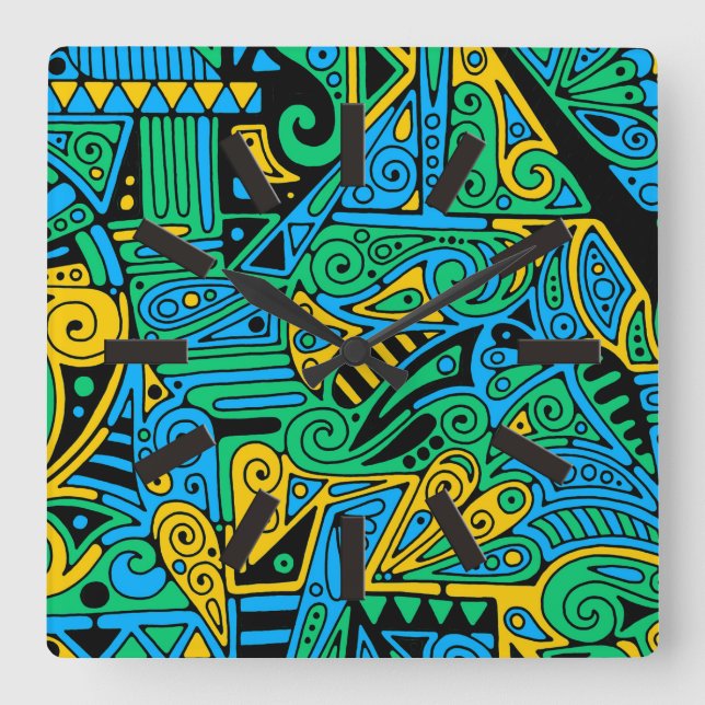 Handmålad och digitalt målad Mönster art 21 Fyrkantig Klocka (Framsida)