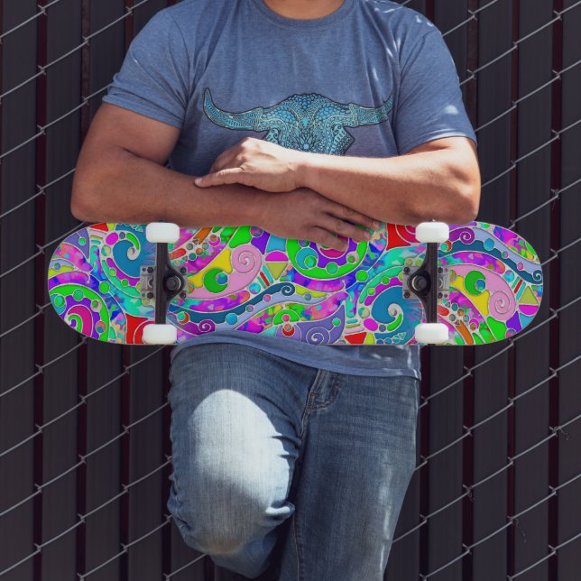 Handmålad och digitalt målad Mönster Art 22 Mini Skateboard Bräda 18,5 Cm (Utomhus 3)