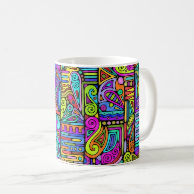 Handmålad och digitalt målad Mönster Art 5 Kaffemugg (Framsida höger)