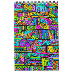 Handmålad och digitalt målad Mönster Art 5 Kalender