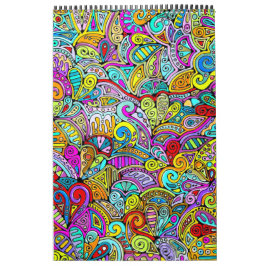 Handmålad och digitalt målad Mönster Art 6 Kalender