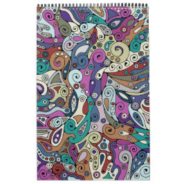 Handmålad och digitalt målad Mönster Art 8 Kalender