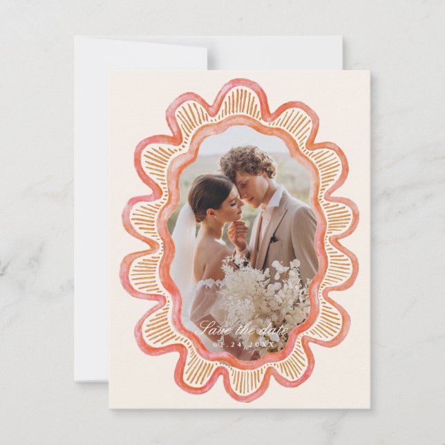 Handmålad orange, skalopad ovalfoto ram (Framsida)