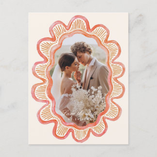 Handmålad orange, skalopad ovalfoto ram vykort