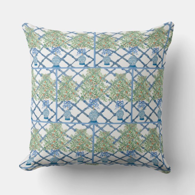 Handmålad Orange Träd Topiary Ginger Burk Burk Kudde (Framsida)