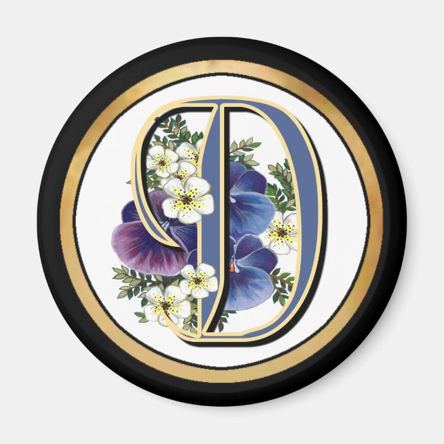 Handmålad Pansy Initial - D Magnet (Framsidan)