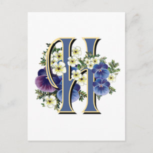 Handmålad Pansy Initial - H Vykort