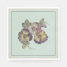 Handmålad Pansy Luncheon Napkins - Plum & Guld Pappersservett