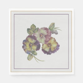 Handmålad Pansy Luncheon Napkins - Plum & Guld Pappersservett