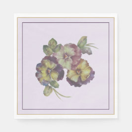 Handmålad Pansy Luncheon Napkins - Plum & Guld Pappersservett