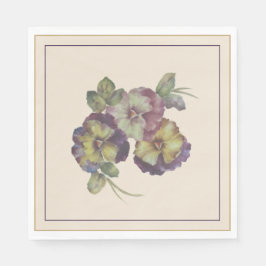 Handmålad Pansy Luncheon Napkins - Plum & Guld Pappersservett