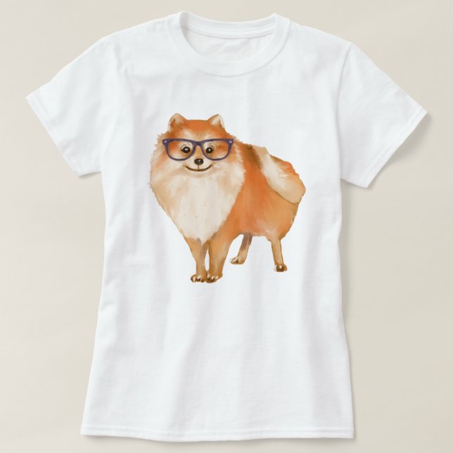 Handmålad Pommernansk Valp Hund T-shirt (Design framsida)