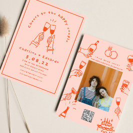 Handmålad Retro  Samtida Bröllopskonst  Inbjudningar