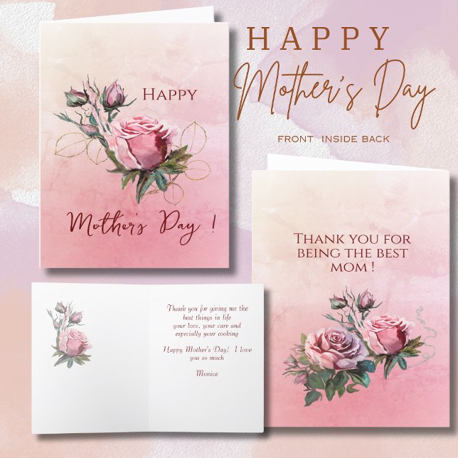 Handmålad ro Mors dag Helgkort ( Hand painted roses Mothers Day Holiday Card )
