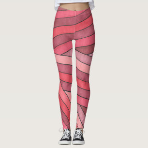Handmålad röd geometrisk randdesign leggings