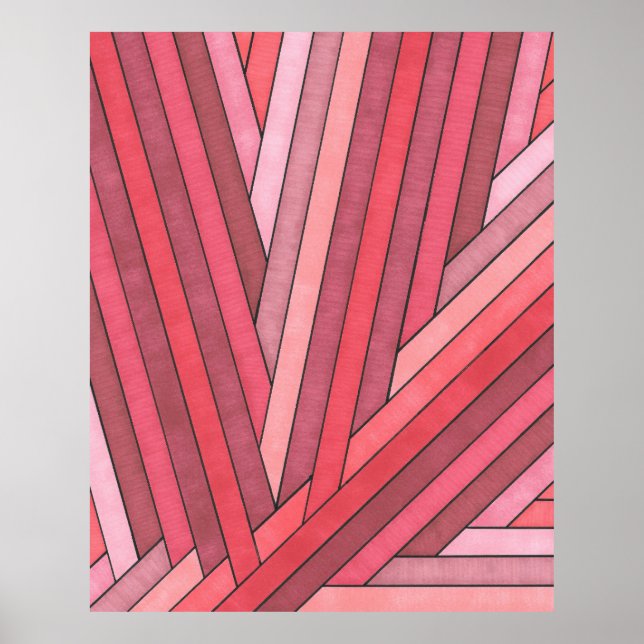 Handmålad röd geometrisk randdesign poster (Framsidan)