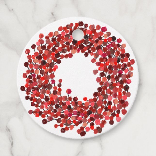 Handmålad röd Winterberry-andejul Gåvor Etiketter (Framsida)