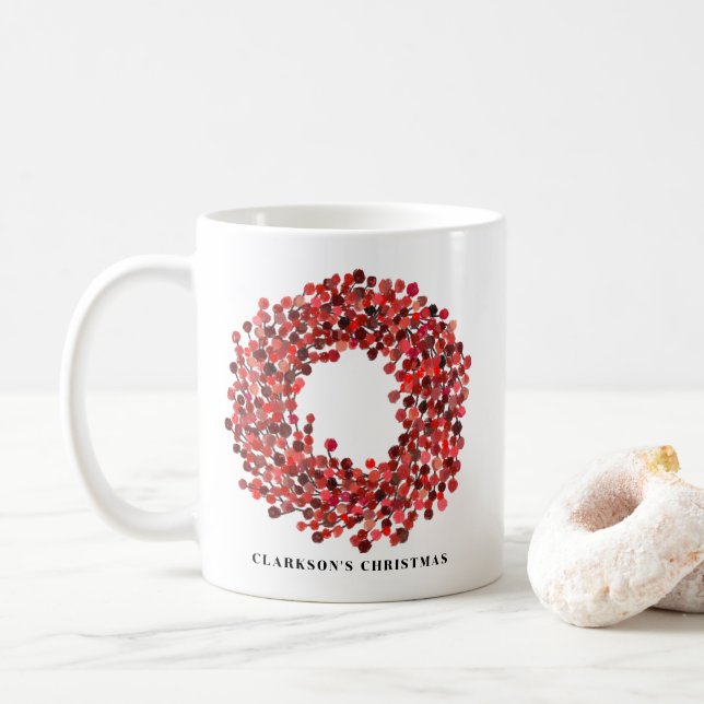 Handmålad röd Winterberry-andejul Kaffemugg (Med munk)