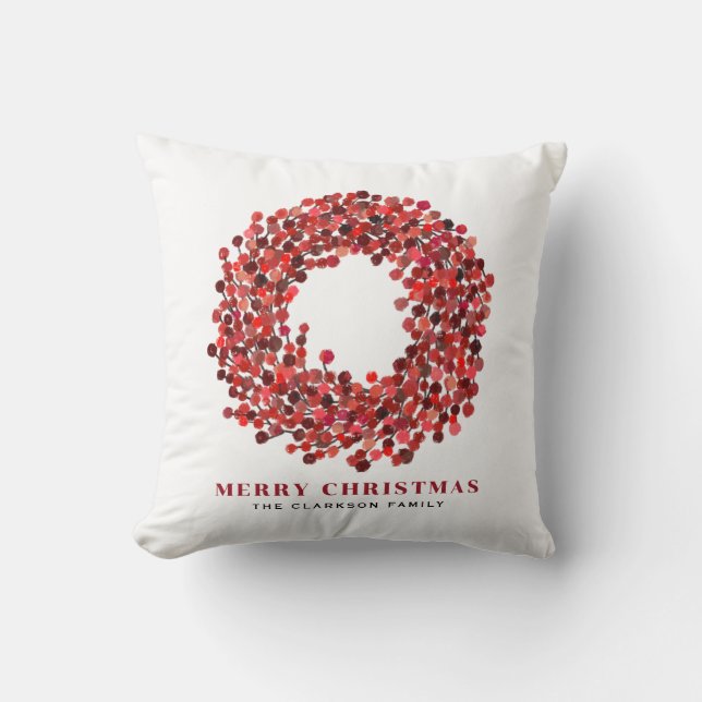 Handmålad röd Winterberry-andejul Kudde (Framsida)