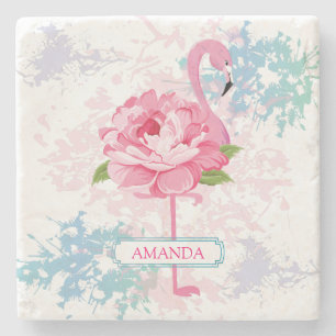 Handmålad rosa flamingo stenunderlägg