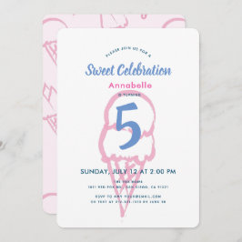 Handmålad Rosa Ice Cream Girl Birthday Inbjudningar