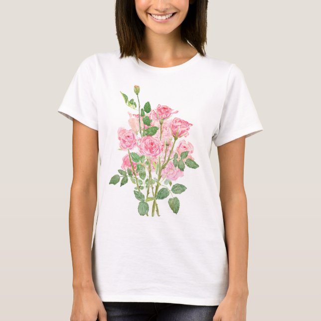 handmålad rosa rosbukett t shirt (Framsida)