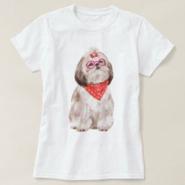 Handmålad Shih Tzu Puppy Hund T Shirt