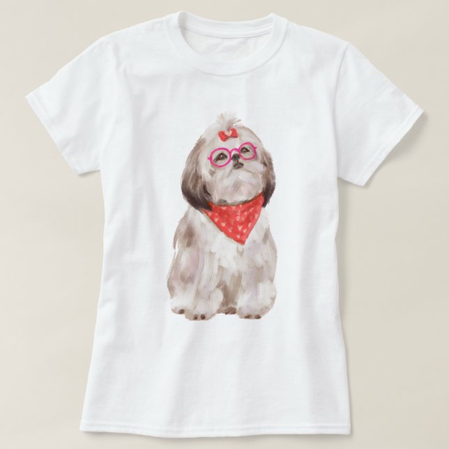 Handmålad Shih Tzu Puppy Hund T Shirt (Design framsida)