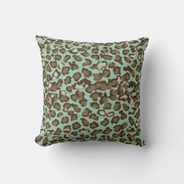 Handmålad Snö Leopard Animal Print Turcos Kudde (Framsida)