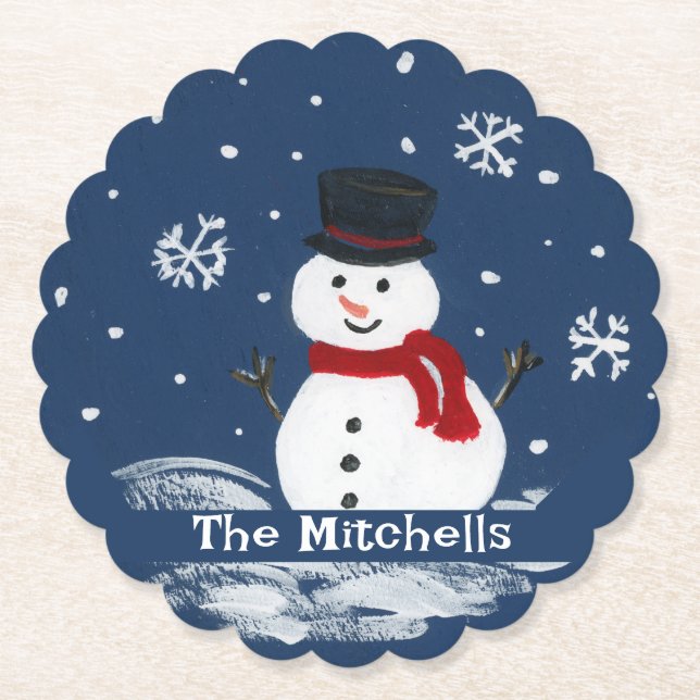 Handmålad Snögubbe PERSONALIZE Underlägg Papper (Framsida)