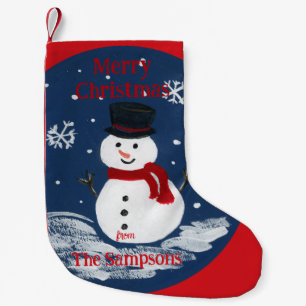 Handmålad Snögubbe Red PERSONALIZE Liten Julstrumpa